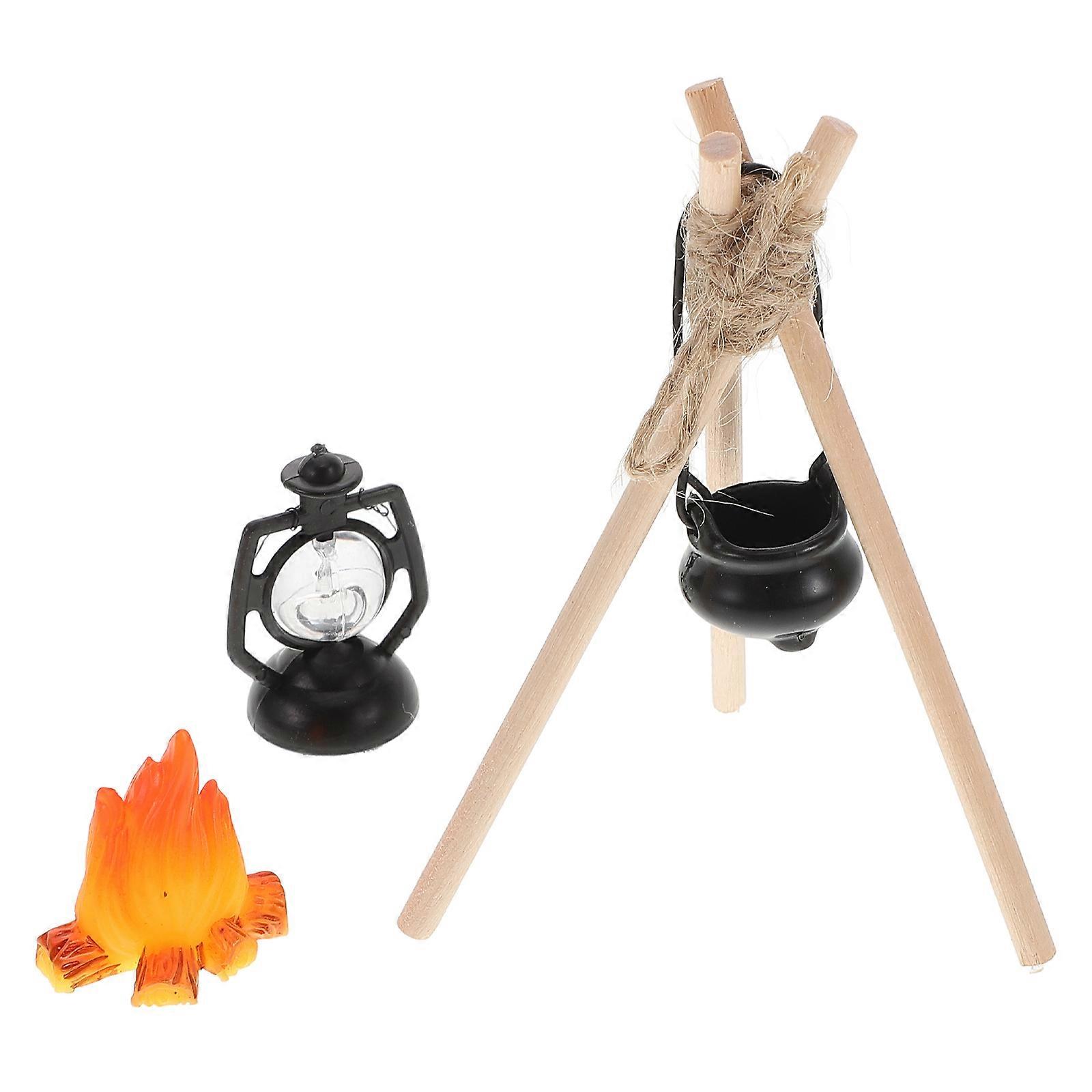 Mini Doll House Camping Kit with 2Sets Mini Campfire for Decoration
