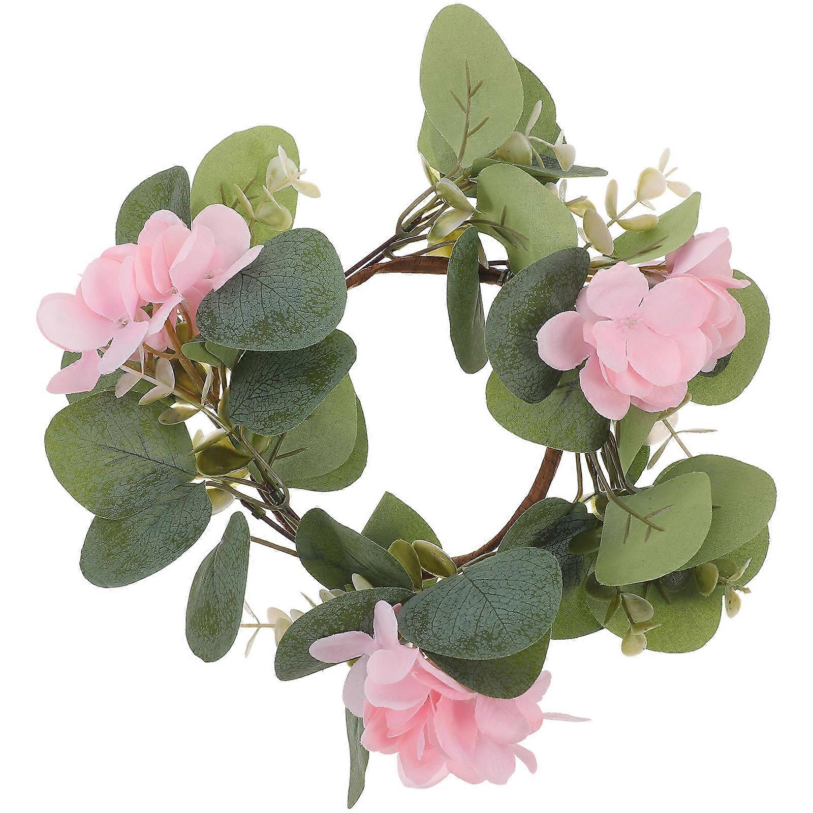 2Pcs Artificial Pink Eucalyptus Candle Wreath for Decoration