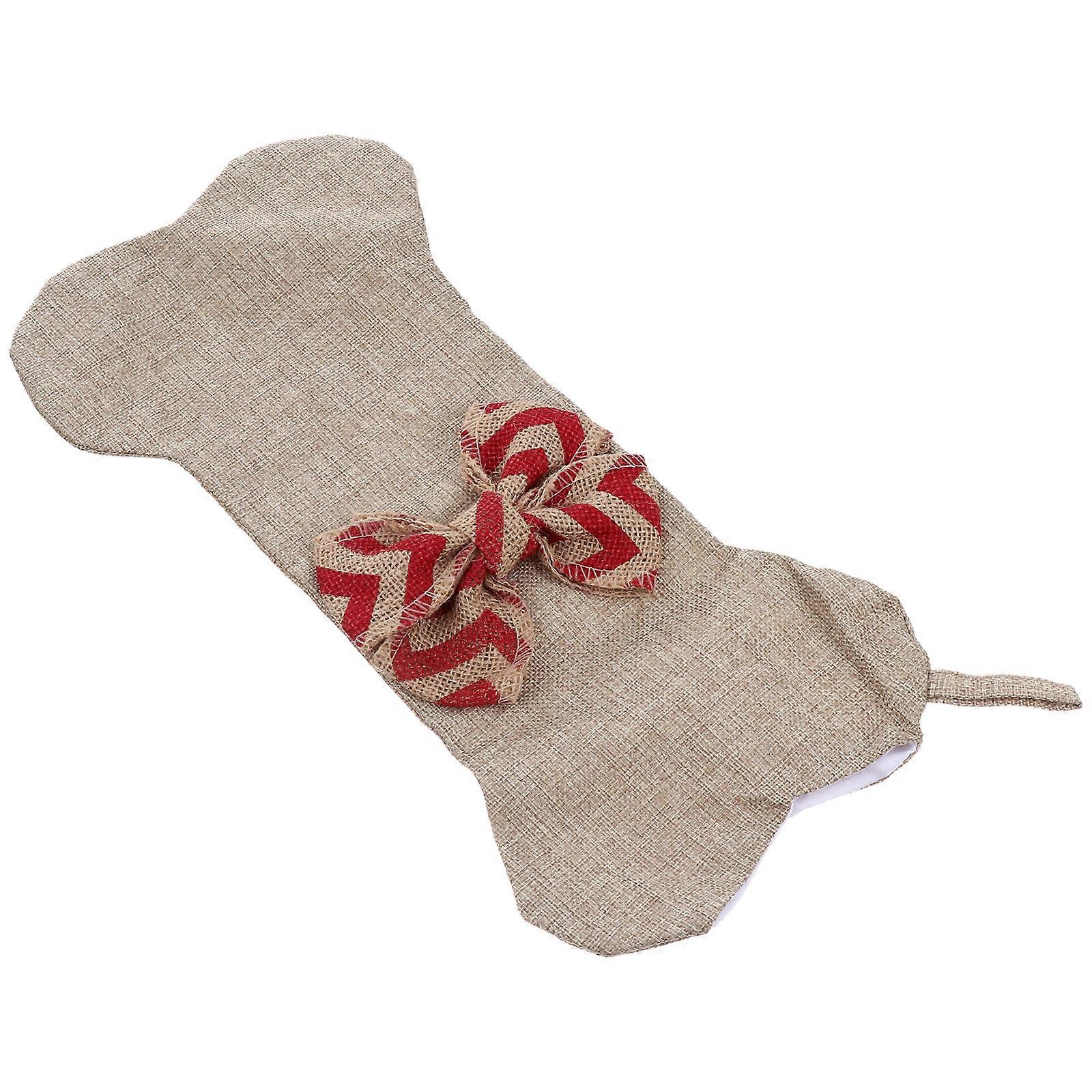 Christmas Stocking Decoration Burlap Bone Shape Bow Hanging 2Pcs Set