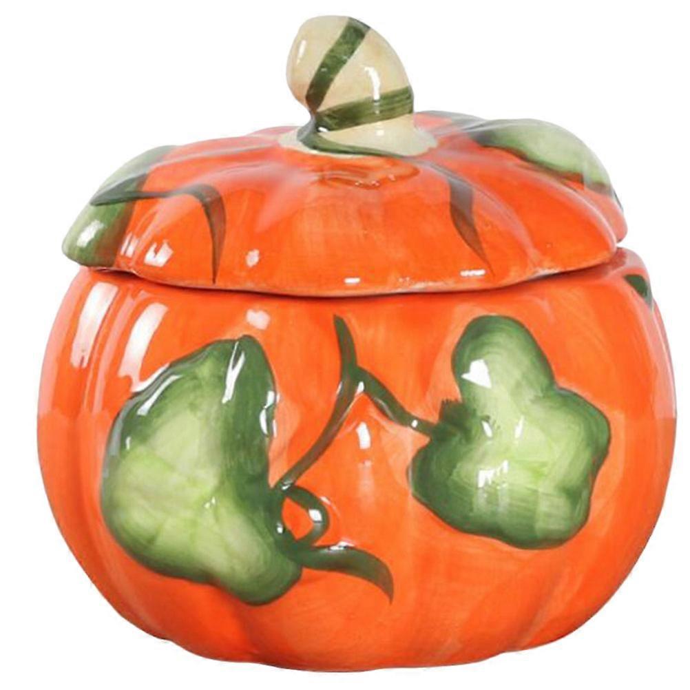 Pumpkin Shaped Ceramic Snack Jar for Storage Use Halloween 2Pcs