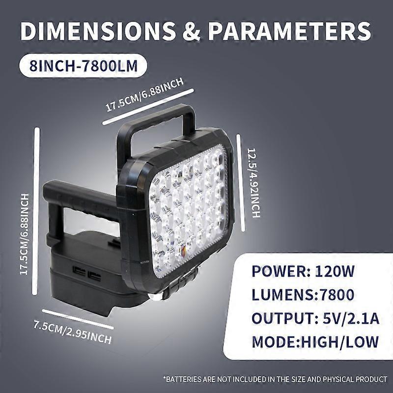 For Makita 18V lithium battery Handheld and Handle LED Work Light, 5V2.1A Dual USB Ports, 2-Level Lighting Mode,8in Sizes