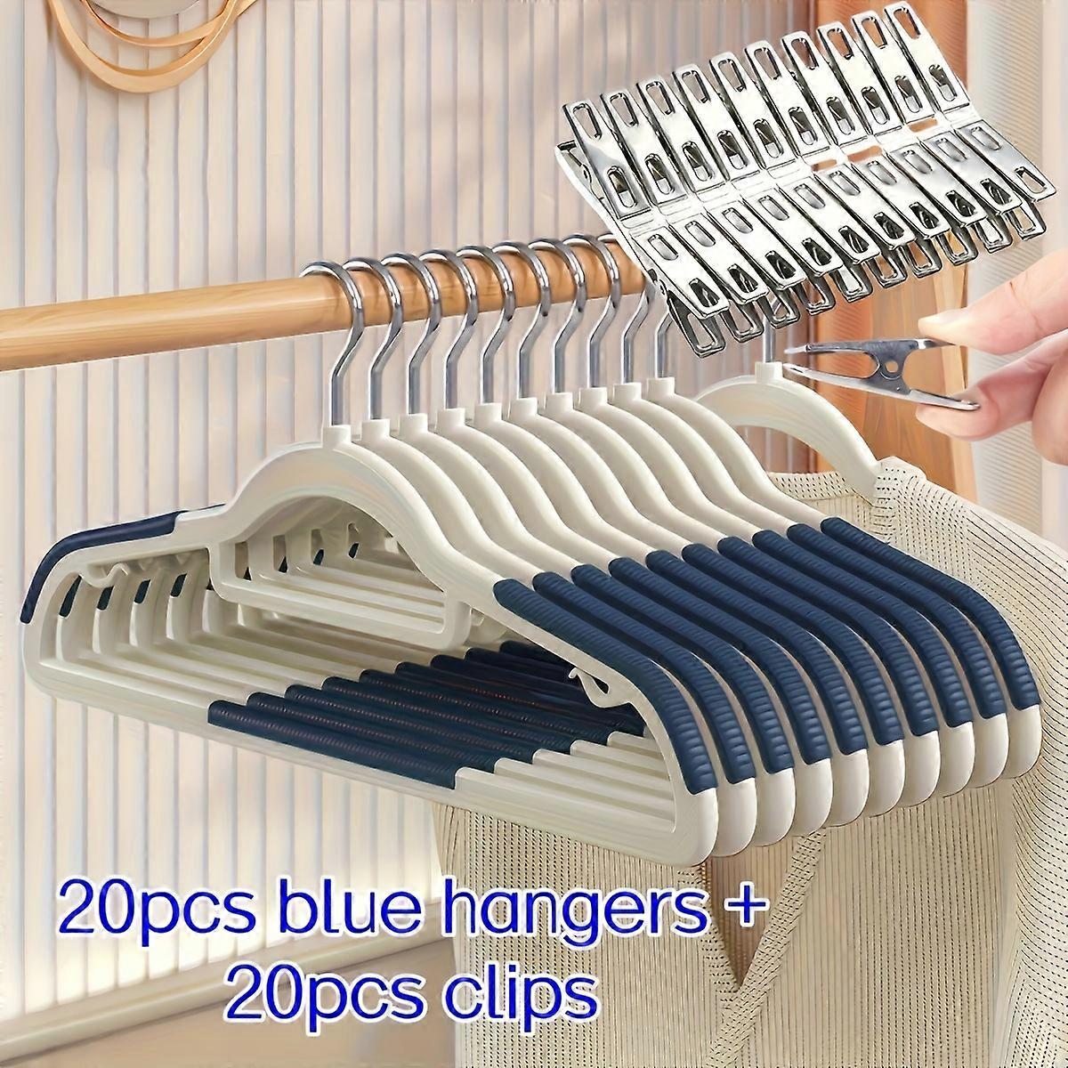 40pcs Set Non-slip Plastic Hangers + Stainless Steel Clips, Strong and Durable, Rotating Hook Hanger, Suitable for Bedroom, Home