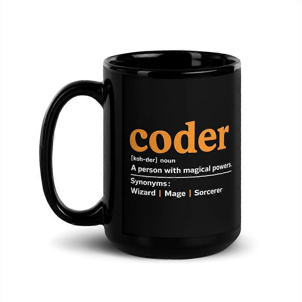Funny Coding App Developer Black Glossy Mug, Coder Definition (15 oz)