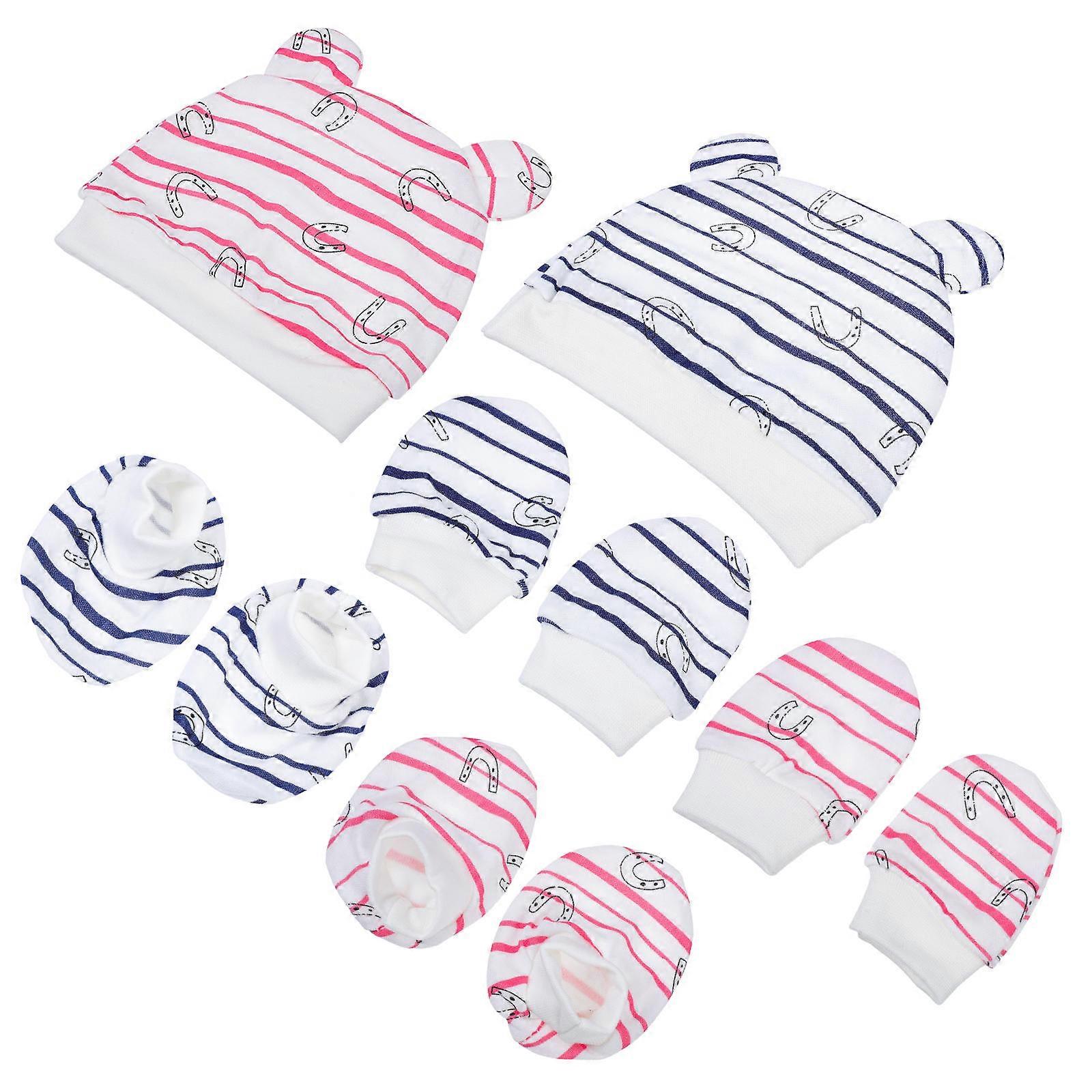 Cotton Newborn Hat 2 Sets Baby Hats For Cold Weather Use Red Anti-scratch Gloves Suitable For Infants
