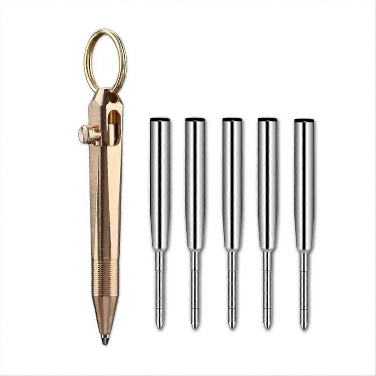 Brass Rollerball Pen 0.5mm Fine Point with Replacement Refills for Smooth Writing, Ideal for Journaling and Office Use A