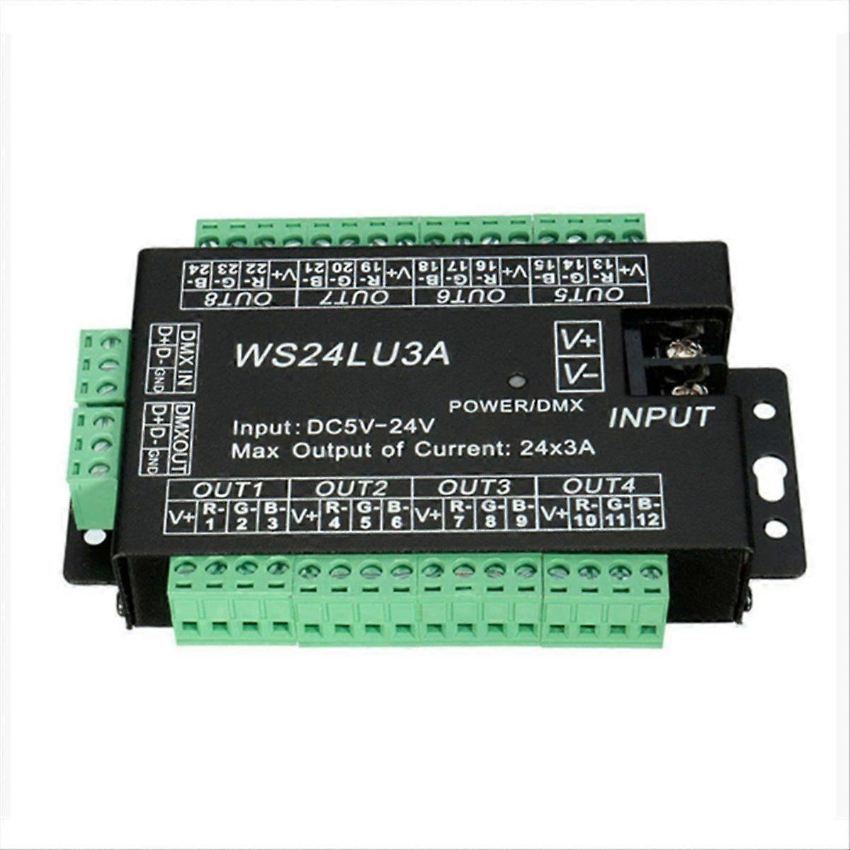 24CH Easy DMX512 Contrôleur Décodeur WS24LU3A Contrôleur de gradateur LED, DC5V-24V, chaque CH Max 3A, 8 Groupe