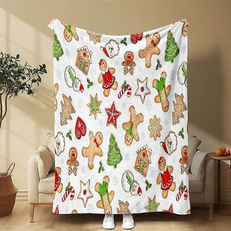 Christmas Cartoon Pattern Blanket, 1 Count Soft Comfortable Throw Blanket, Napping Blanket for Home Office Travel Camping, Bedding Supplies