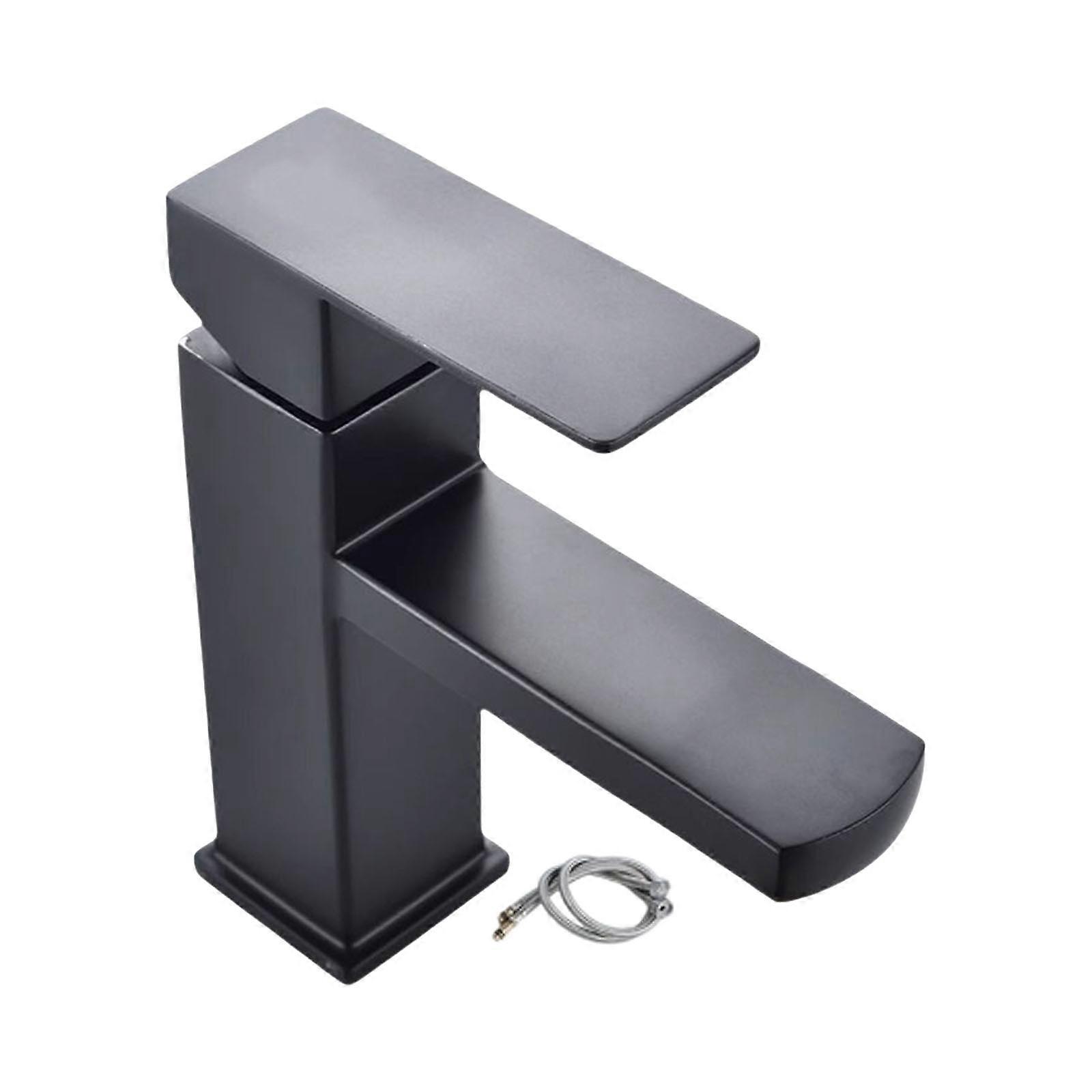 Black Square Basin Mixer Tap Single Handle Faucet Stainless Steels Rusts Resistant Coating For Bathroom Vanity Unit Multicolor