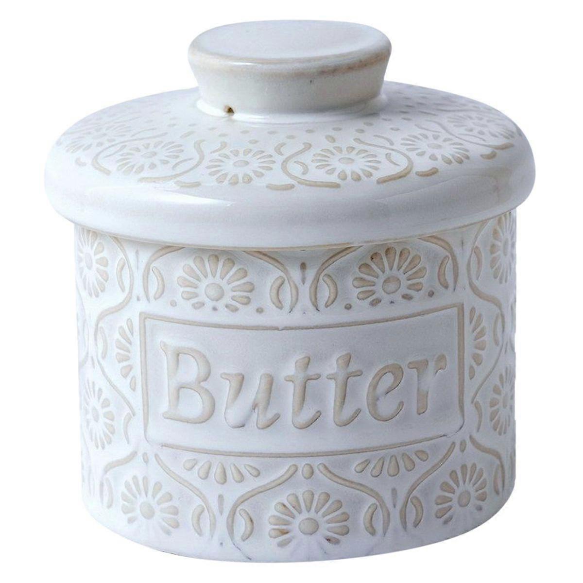 1pc retro white glaze butter jar with lid