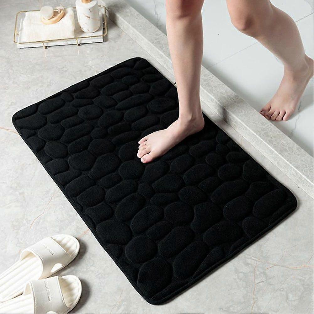 Memory Foam Bathroom Rug with 3D Pebble Design, Soft Absorbent NonSlip Mat for Bath, Shower and Toilet (Black)