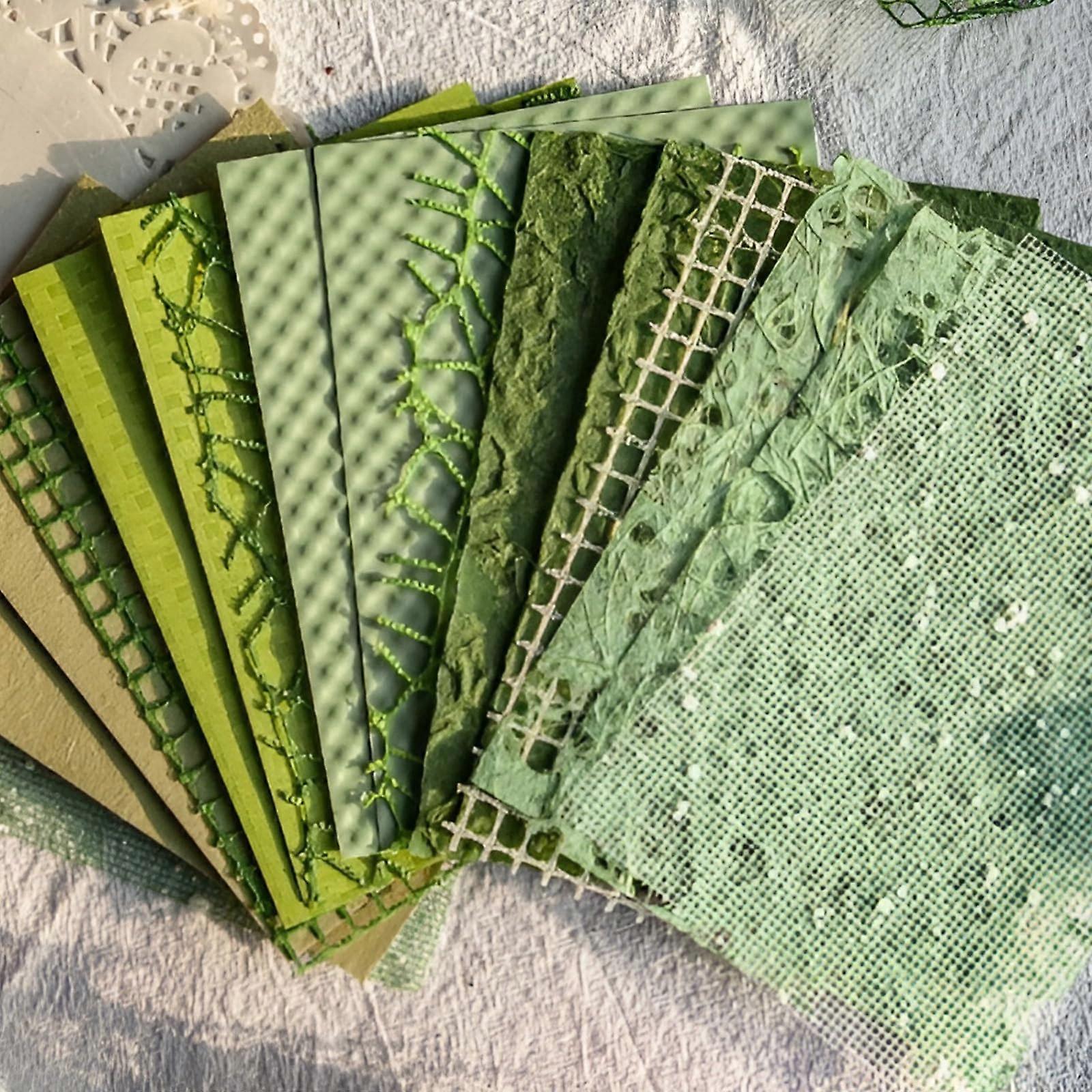 16 Pcs Textured Scrapbook Paper Set for Card Making, Embossed Handmade Craft Sheets, Green 4.2x5.8