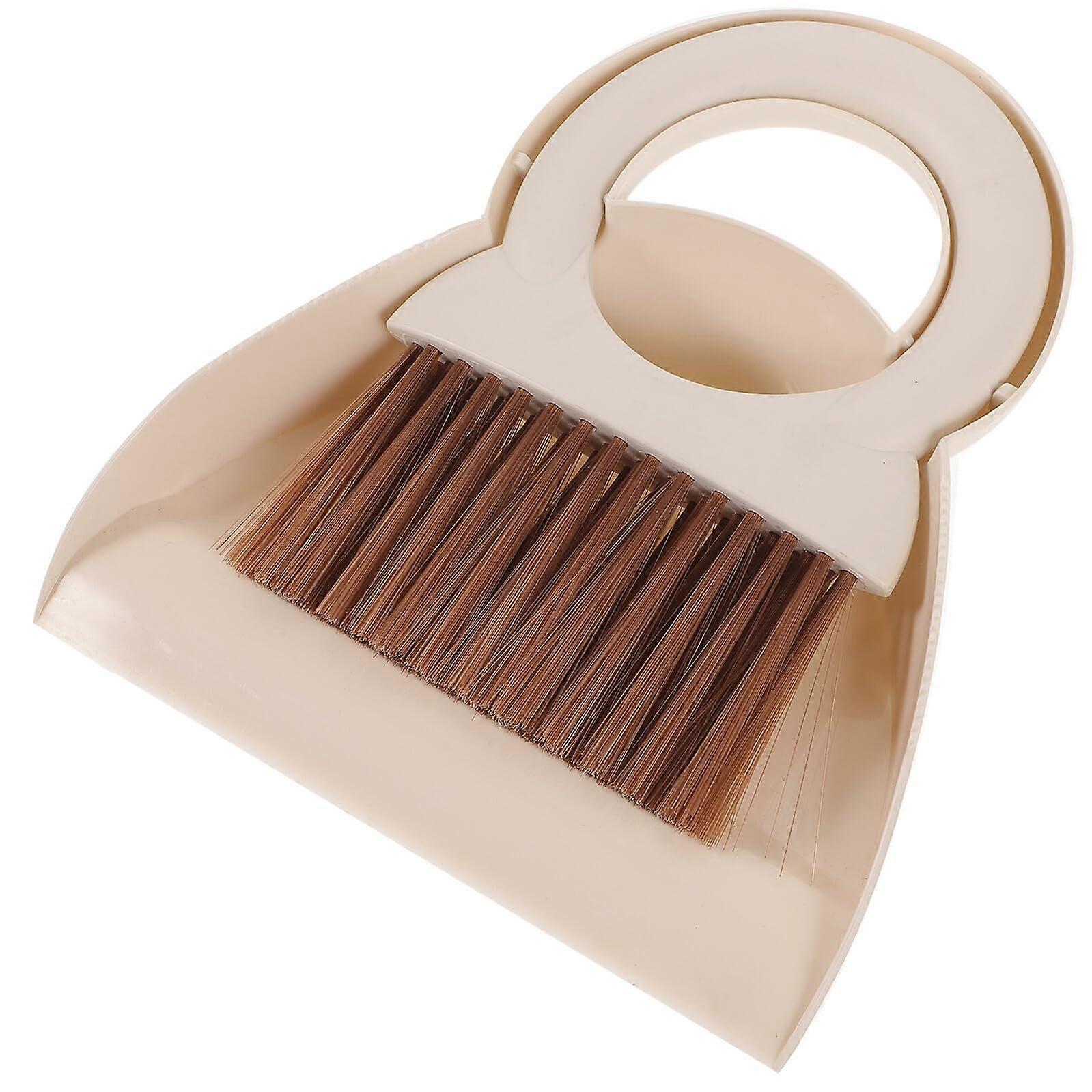 Mini Dustpan and Brush Set with Soft Bristles for Desktop Table Cleaning Home Office Beige