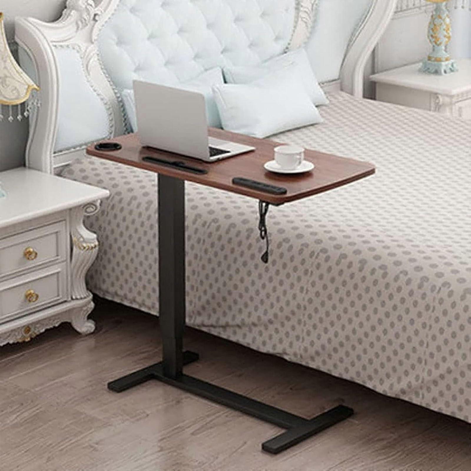 Overbed Table With Wheels, Adjustable Height, Hospital Bed Table, Mobile Snack Table, Brown Finish