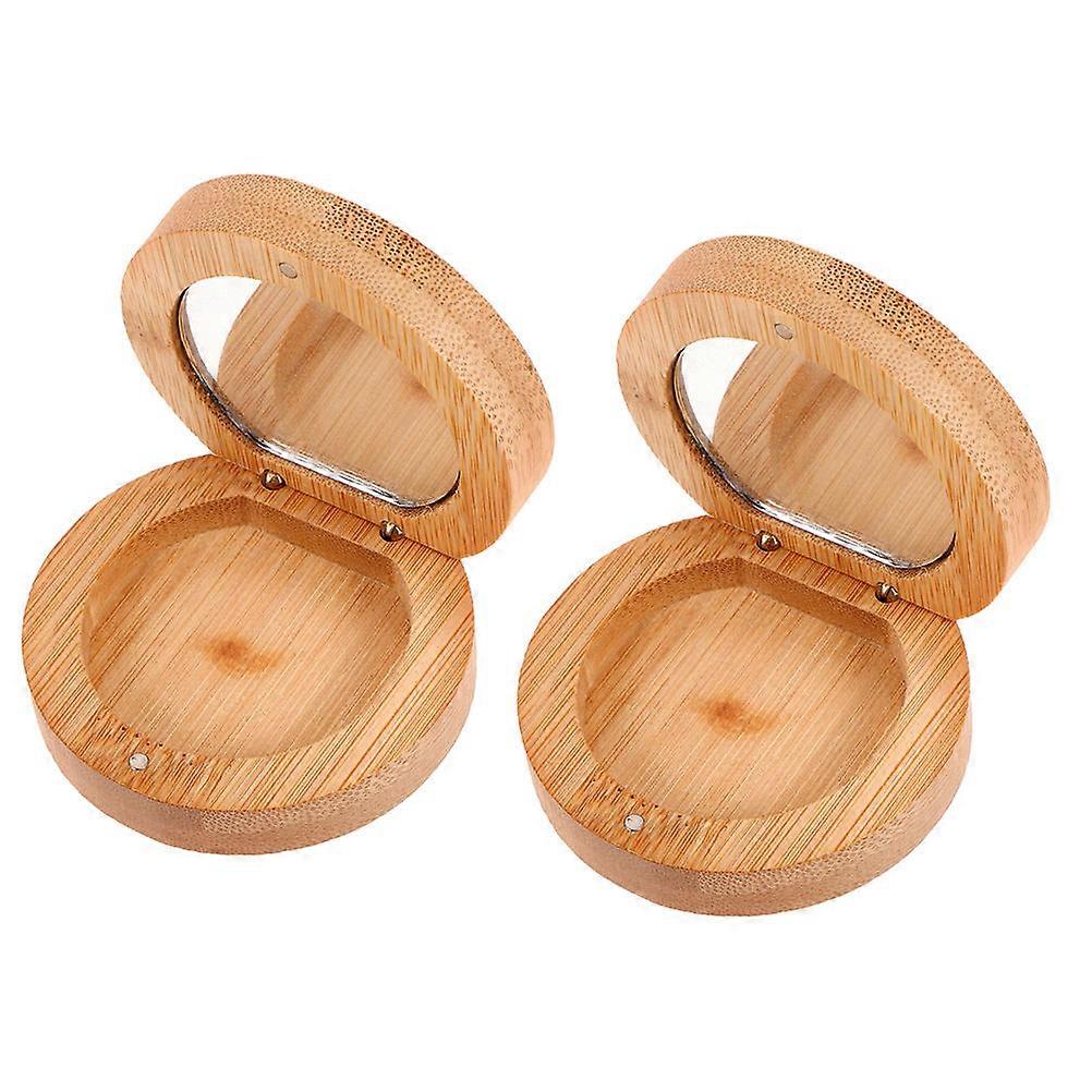 Wooden Mini Mirror for Makeup Use 2Pcs Bamboo Portable Folding Mirror
