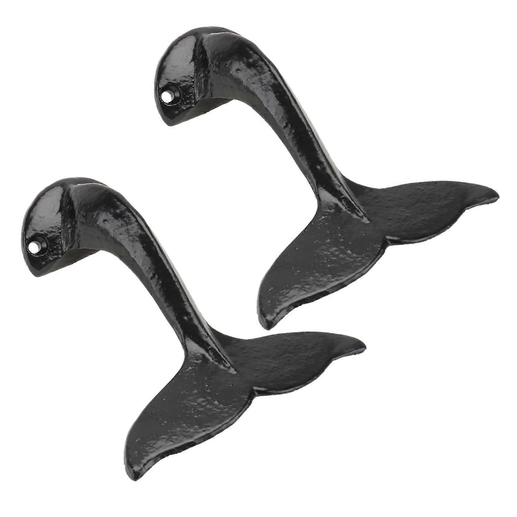 2pcs Nautical Whale Tail Wall Hooks Decorative Coat and Hat Hangers Rustic Metal SpaceSaving Design