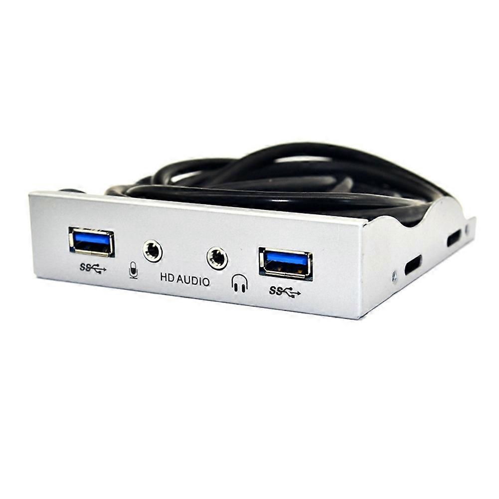 USB3.0 Hub 3.5mm Earphone Jack Mic Interface Front Panel Silver White