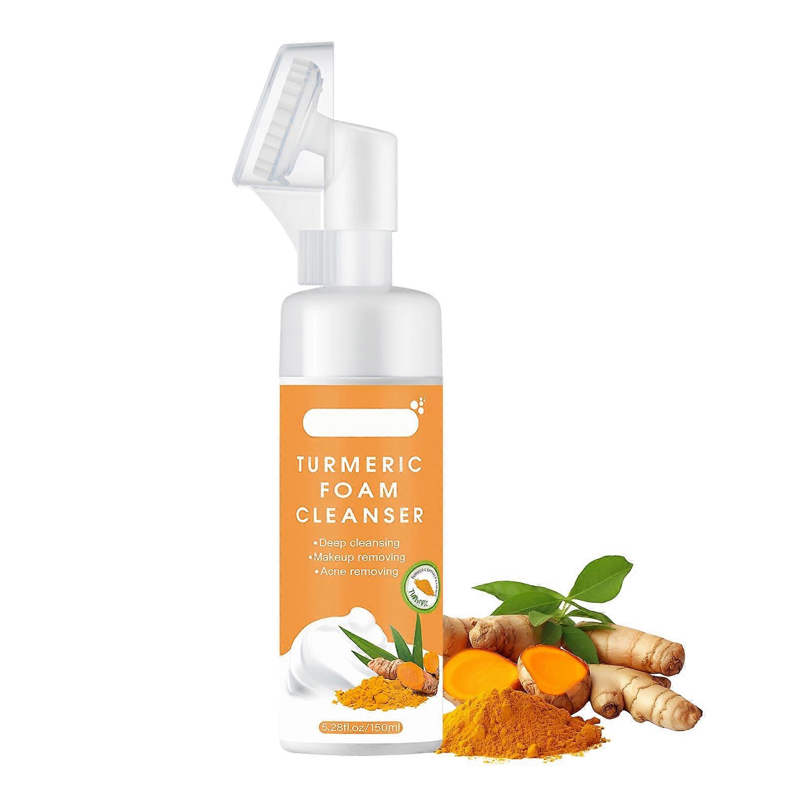 Turmeric Face Wash with Brush, Gentle Foaming Deep Cleanser for All Skin Types, Hydrating Formula