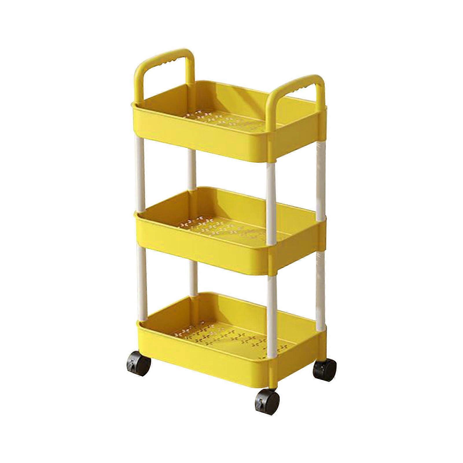 WICVIK 3-Tier Rolling Cart with Handle, Plastic Storage Trolley for Home/Office, Movable Organizer w/Wheels, Yellow