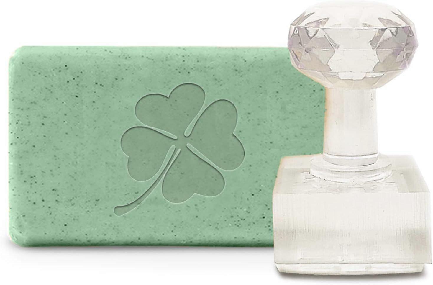 Acrylic Soap Stamp Four Leaf Clover St. Patrick's Day Soap Stamp Handmade with Handle 1.57" Soap Embossing Stamp for Cookie Clay Pottery Stamp Biscuit