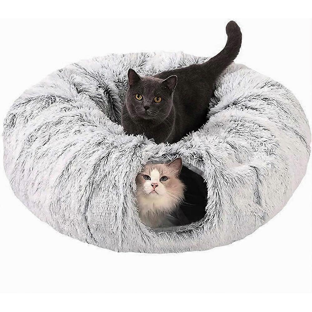 Winter New Arrival Plush Cat Tunnel Bed Foldable Two-in-One round Warmth Pet Nest Thickened Cozy Cuddly Cat Hideaway