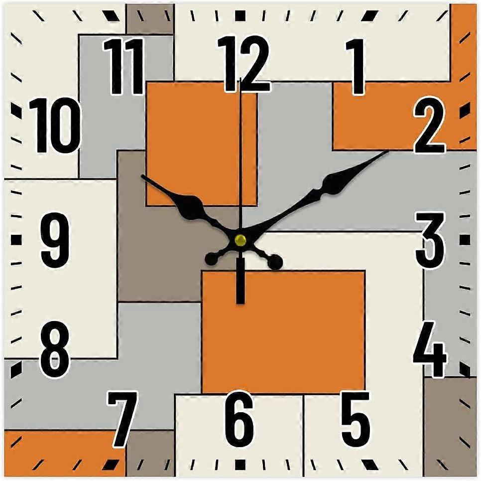 12-inch Abstract Silent Wall Clock - Square Geometry Pattern Rustic Battery Operated Clock for Home Decor Living Room Kitchen Office