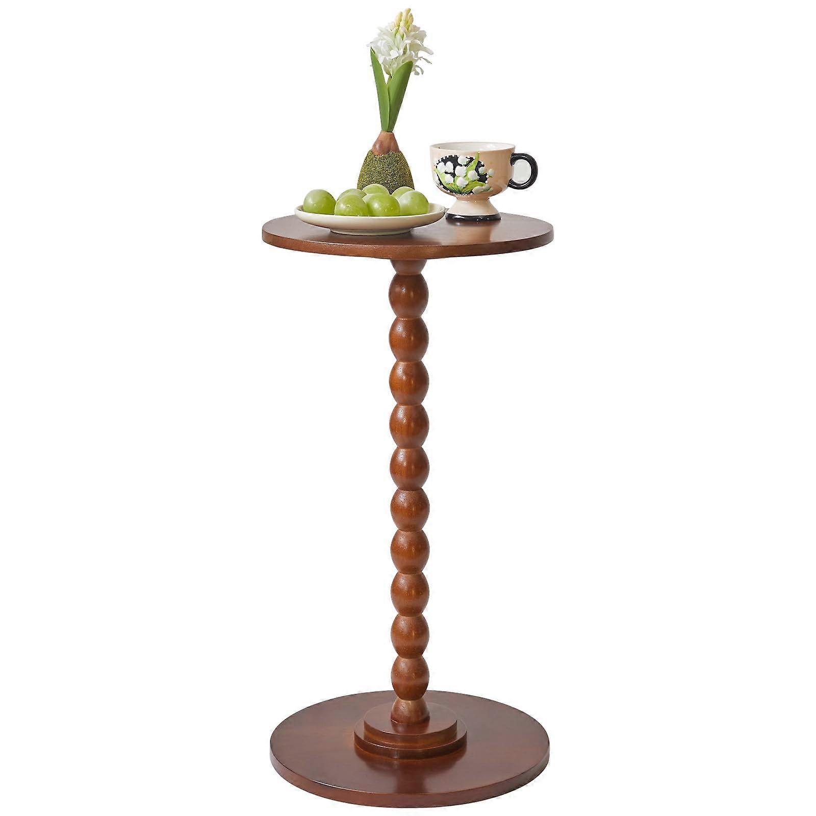 Round Side Table Solid Wood Small End Table for Bedroom or Living Room Compact SpaceSaving Brown