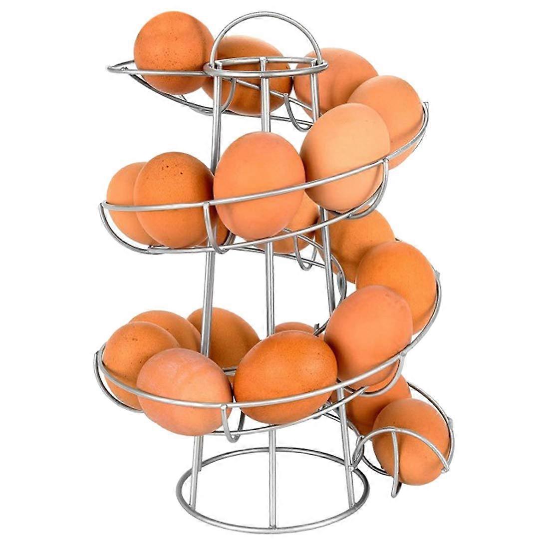 Egg Holder Spiral Design Metal Egg Storage Rack for Kitchen Countertop Organizer Silver