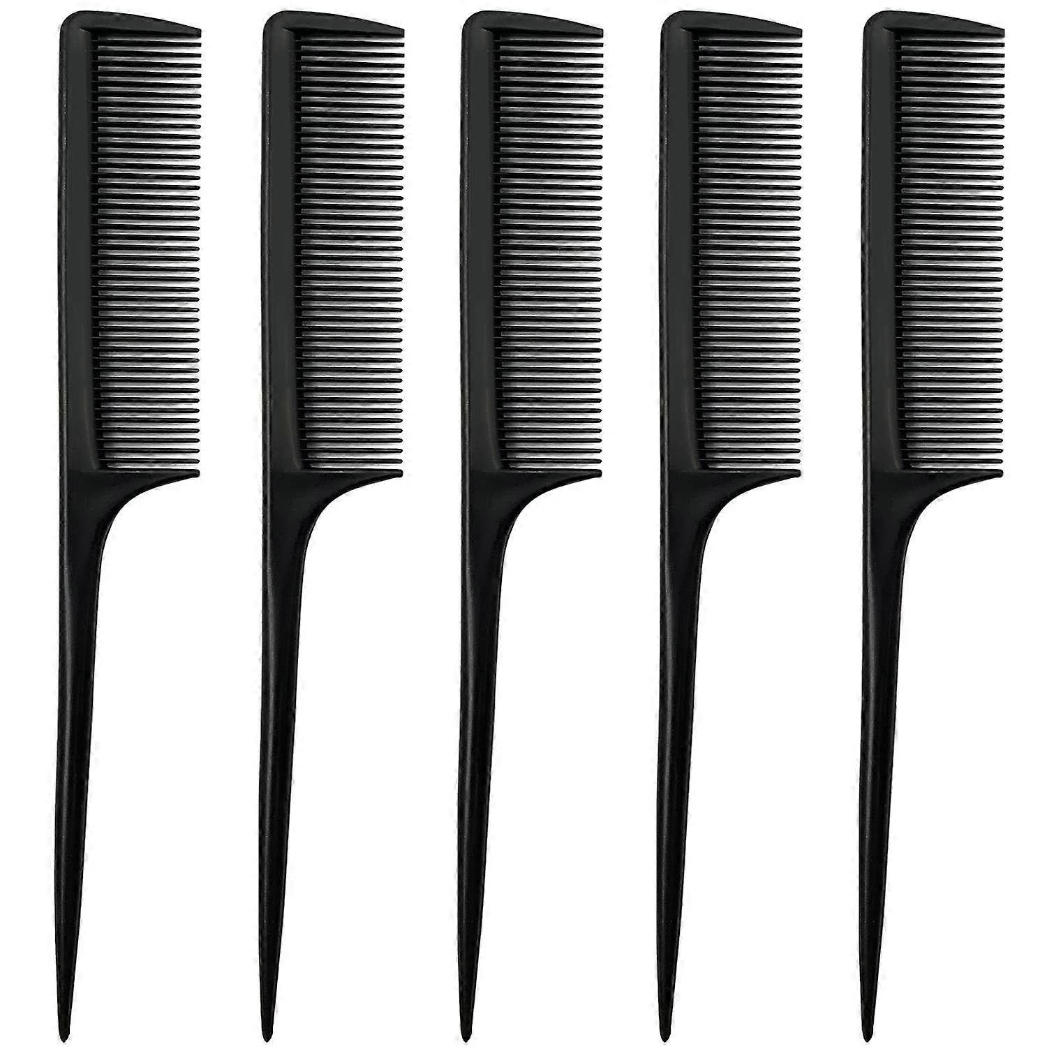5 Pcs Rat Tail Comb Set Fine Tooth Pintail Combs for Precise Hair Sectioning and Styling Black