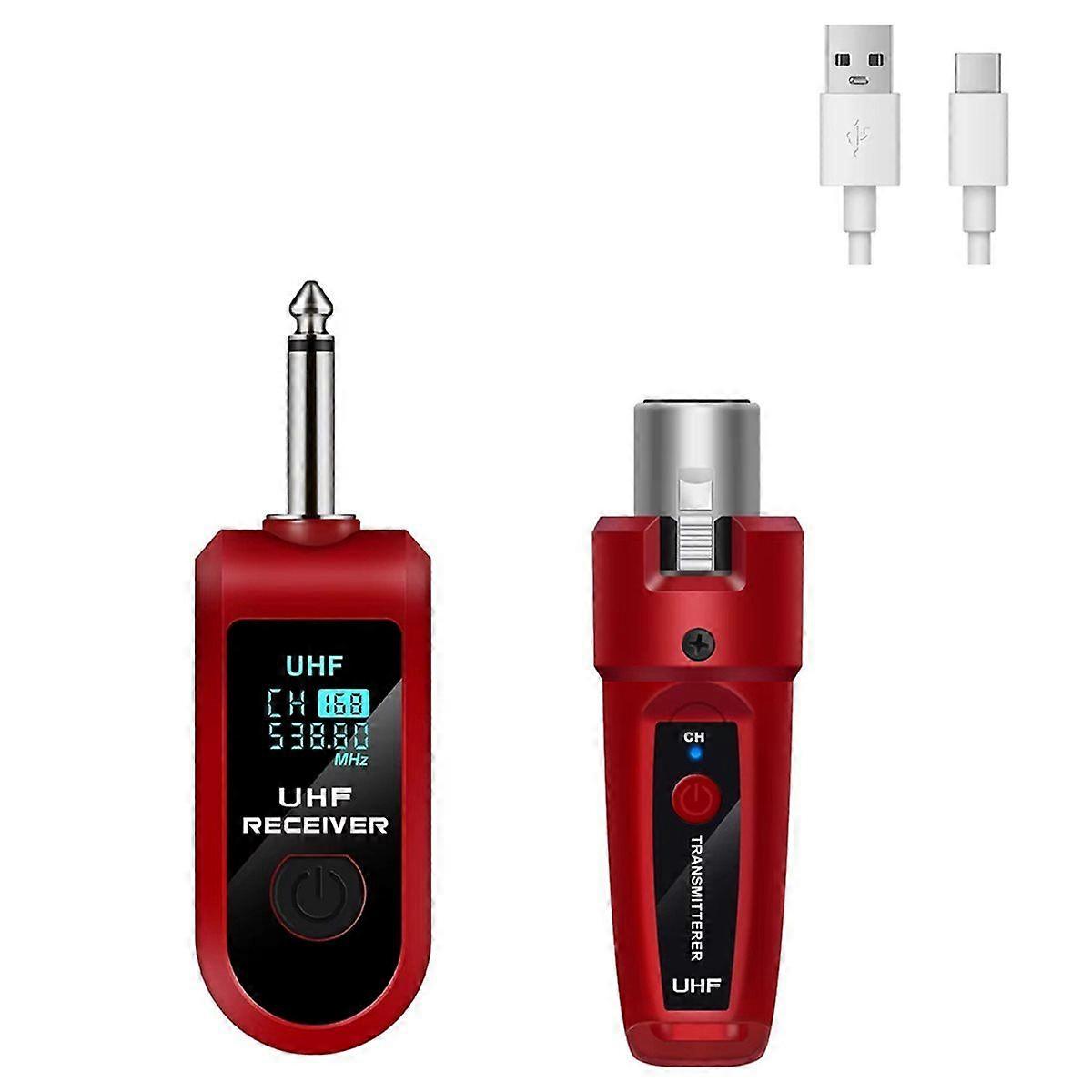 Red UHF XLR Adapter System Wireless Microphone Transmitter Receiver for Dynamic Microphone Guitar Au