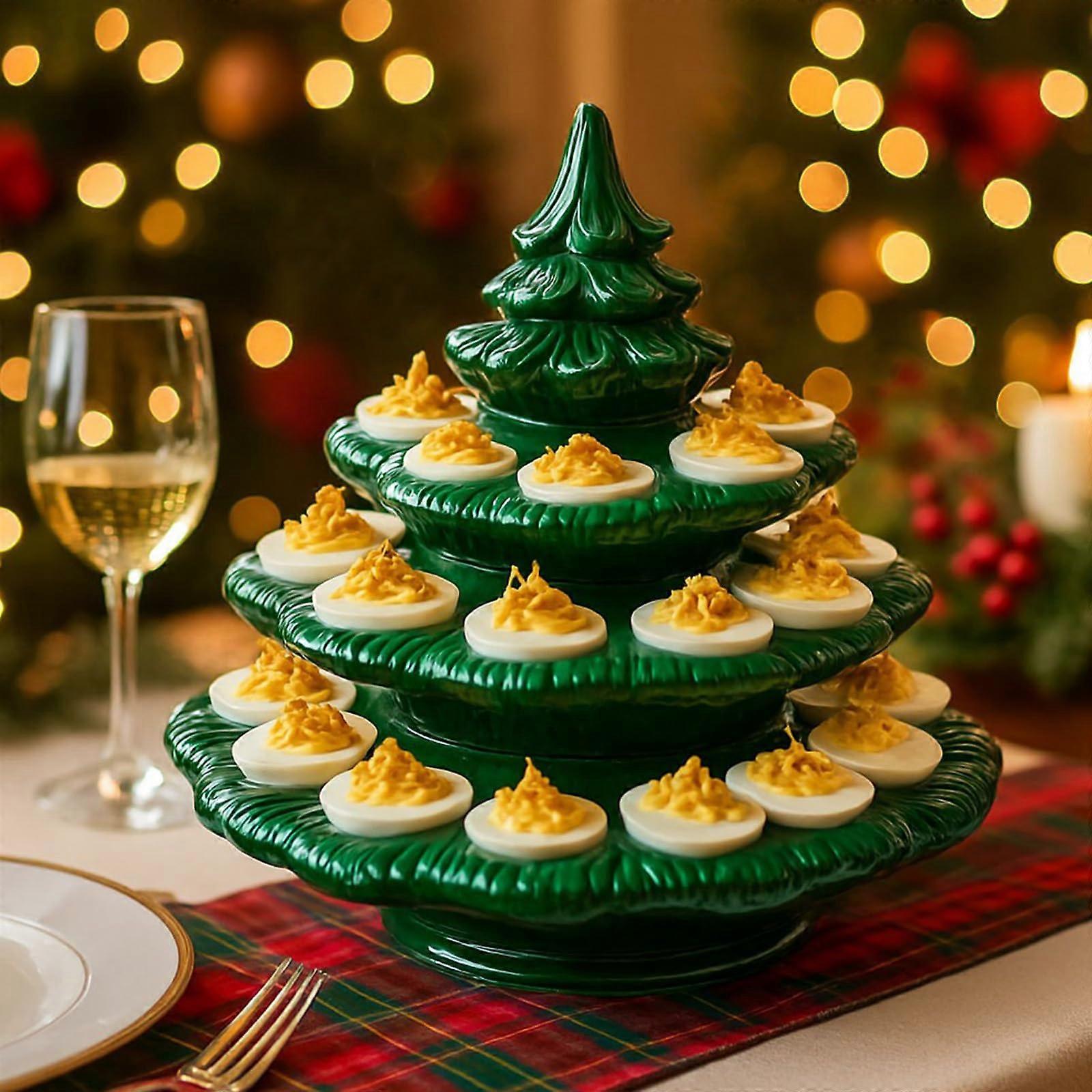 Christmas Tree Deviled Egg Tray 26 Egg Capacity Festive Holiday Platter Easy Clean Reusable