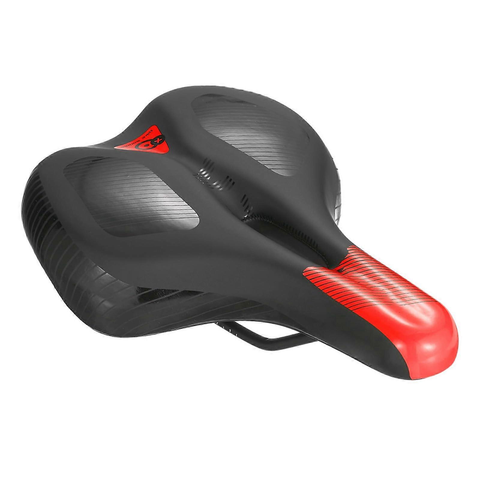 Wide Comfortable Mountain Bike Saddle with Ventilated Shock Absorbing Support, Red