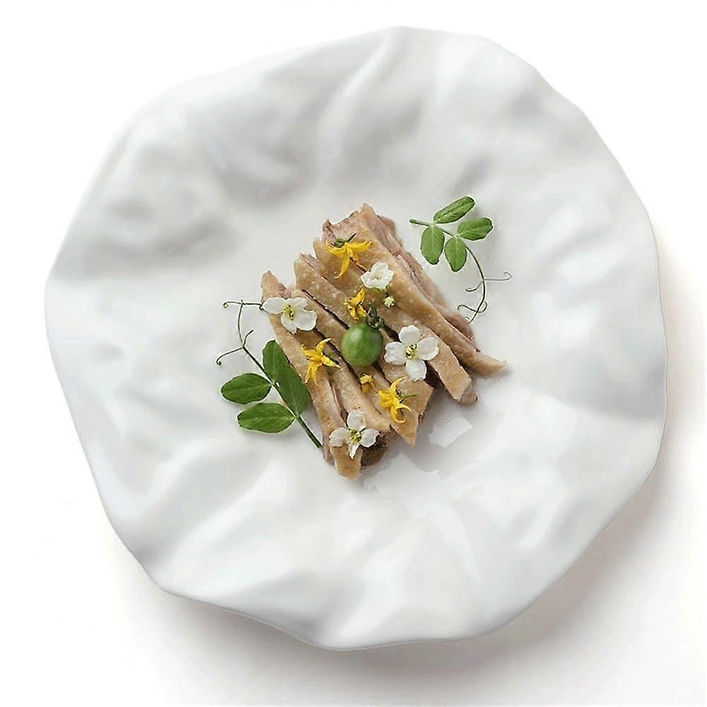 Ceramic Dinner Plates 27cm White Irregular Lotus Leaf Design Microwave Dishwasher Safe