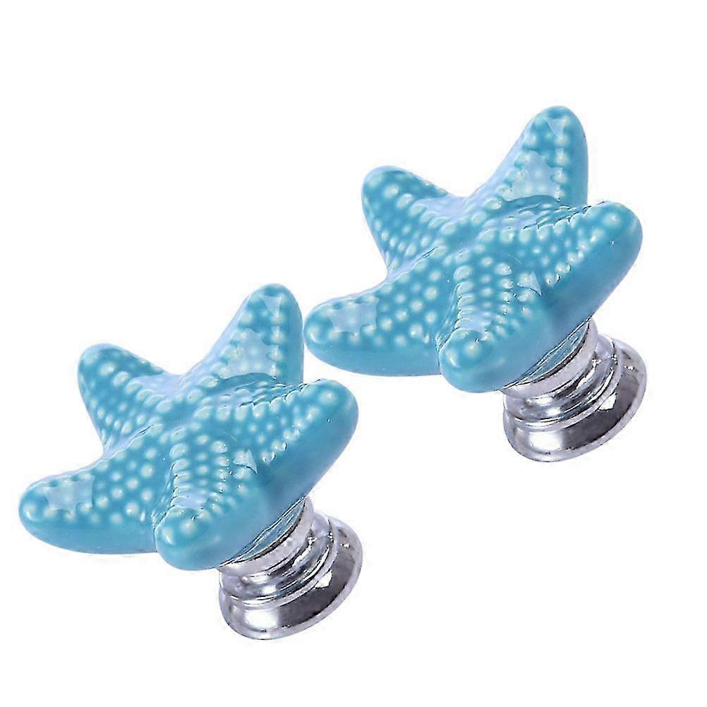 Star Cabinet Knob Ceramic Door Knobs for Drawer Handle 2Pcs Sky Blue
