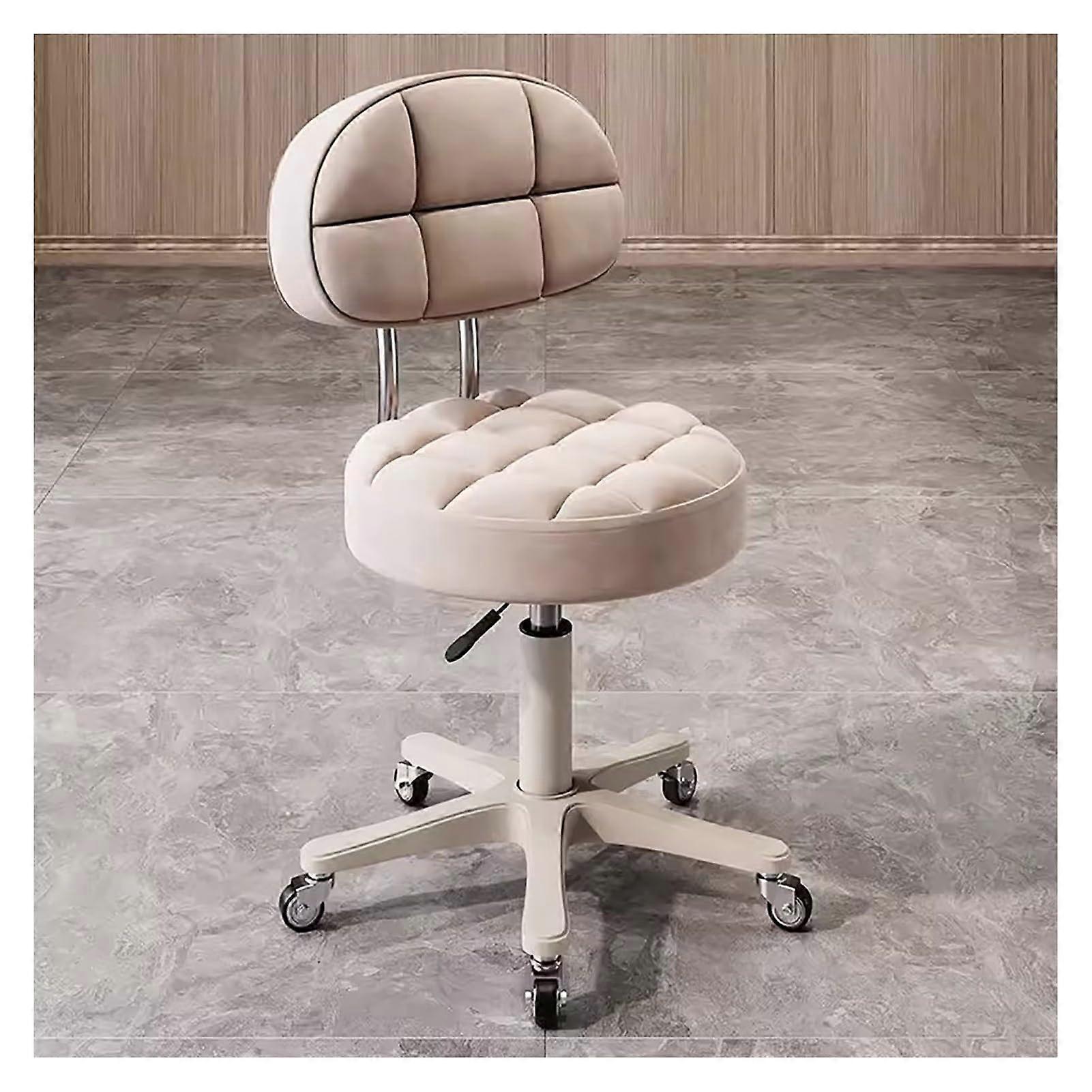 Rolling Salon Stool with Backrest, Height Adjustable PU Leather Swivel Chair with Wheels