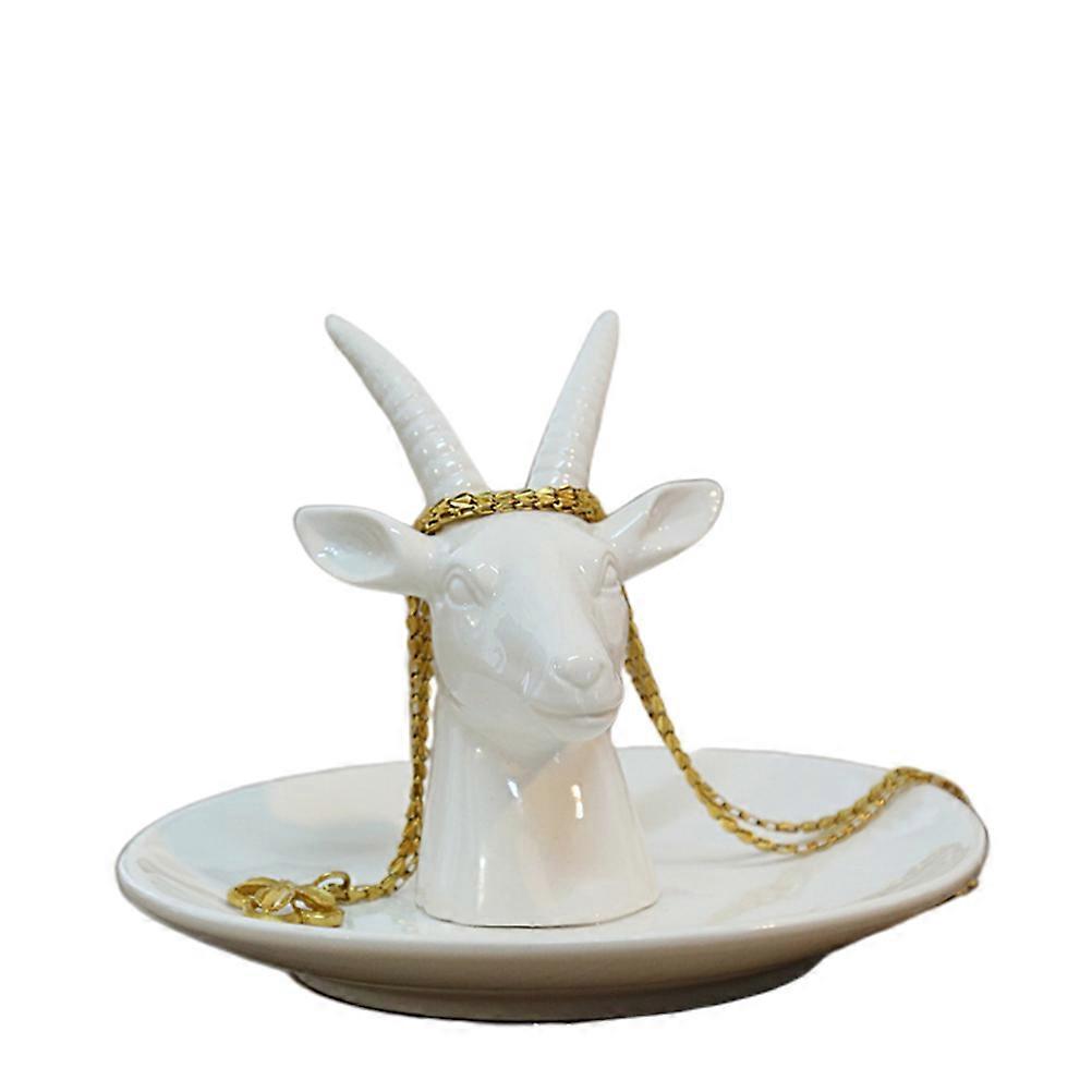 3Pcs Jewelry Storage Tray Ceramic for Storage White Antelope Style
