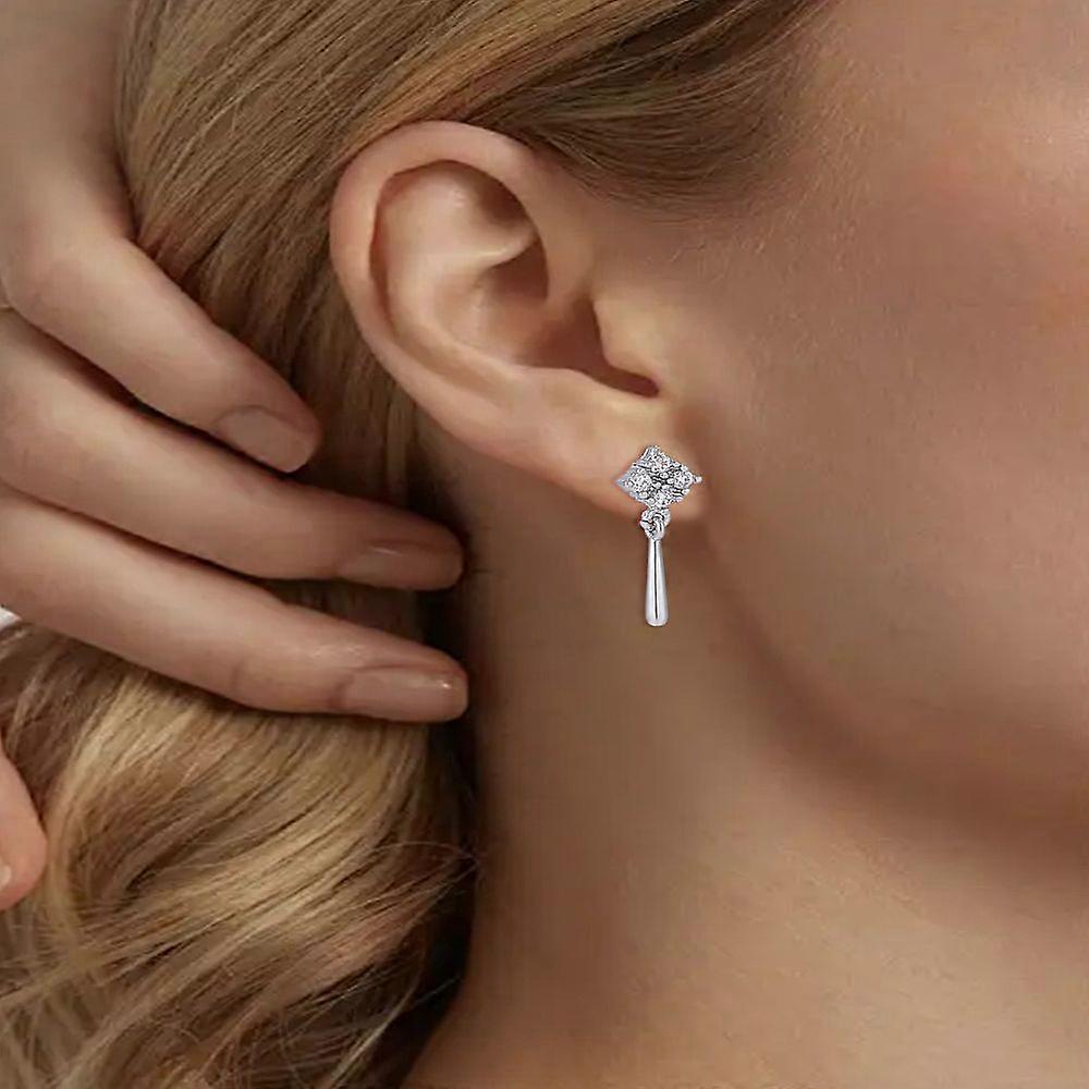 1 Pair Rhombus Brass Rhinestone Stud Earrings Platinum 13.5x5mm