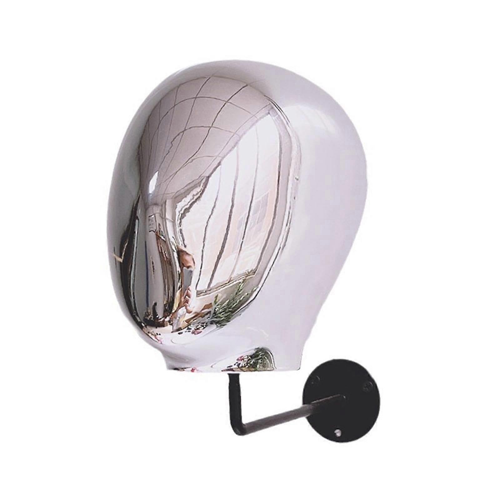 Mannequin Head Stand Silver Wall Mounted Wig and Hat Organizer Kids Styling Display