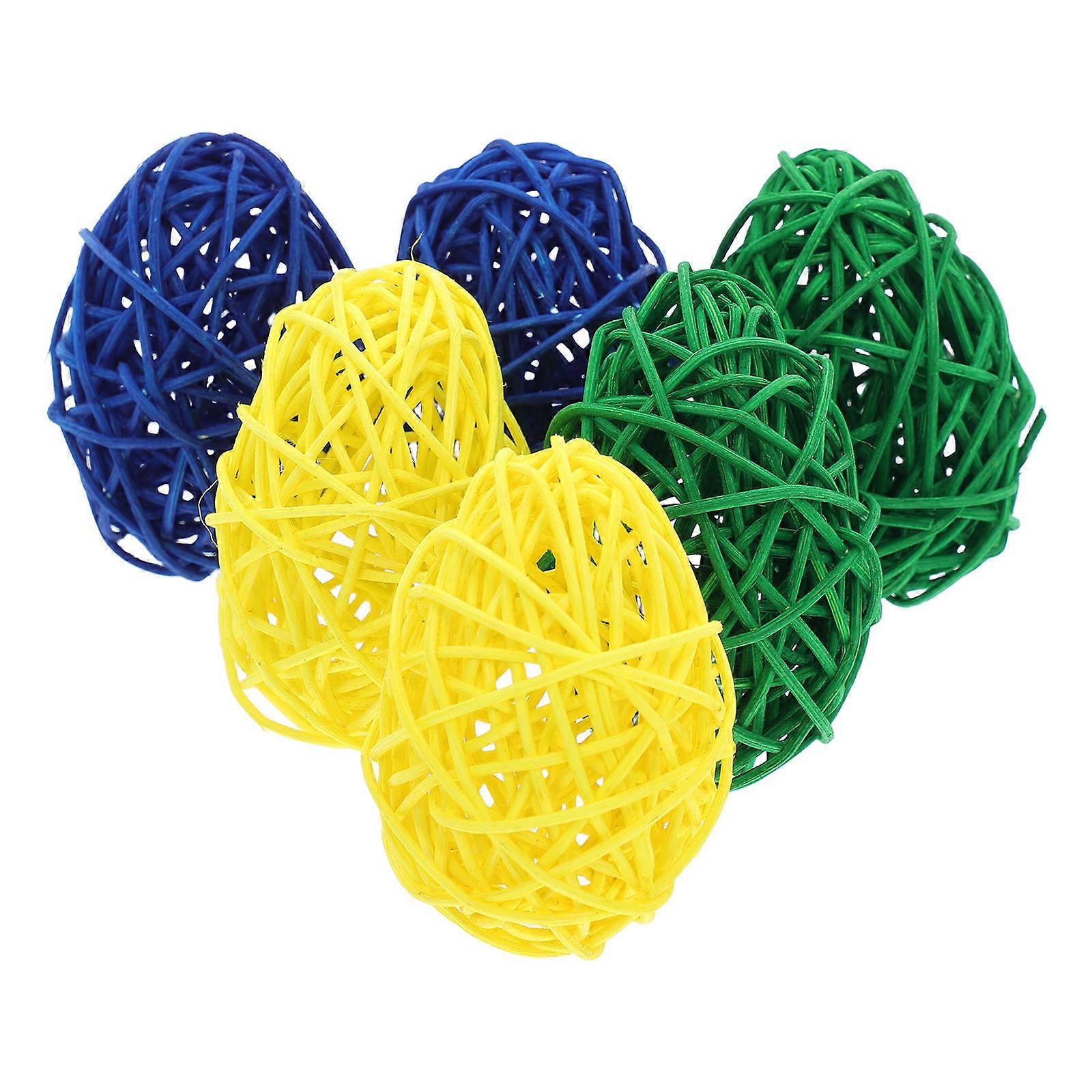 Colorful Rattan Balls Easter Egg Shape 6Pcs Decorative Orbs for Spring Decor Rustic Charm Table Centerpieces