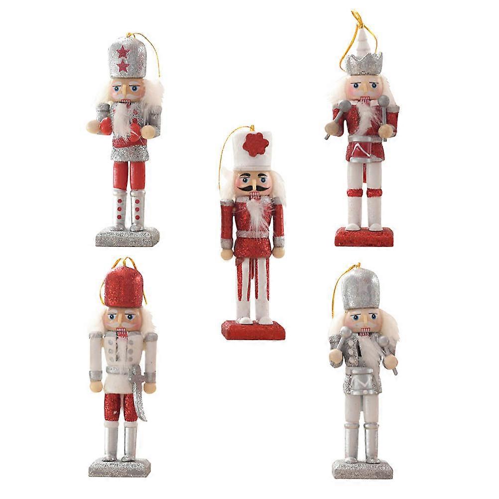 5Pcs Wooden Nutcracker Puppet for Decoration Classic Red Christmas Hanging