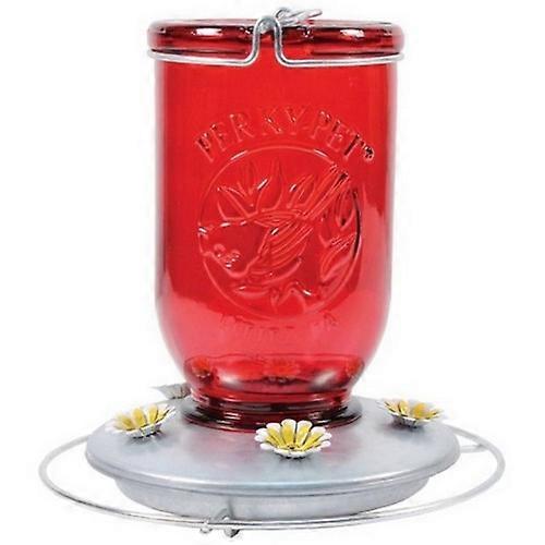 Perky-Pet Mason Jar Glass Hummingbird Feeder, 32 Oz CAP, Red