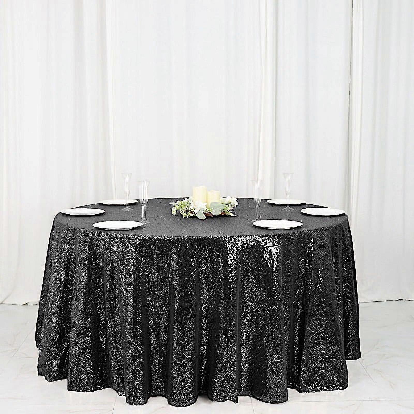 BalsaCircle 120" Sequin Round Tablecloth Black