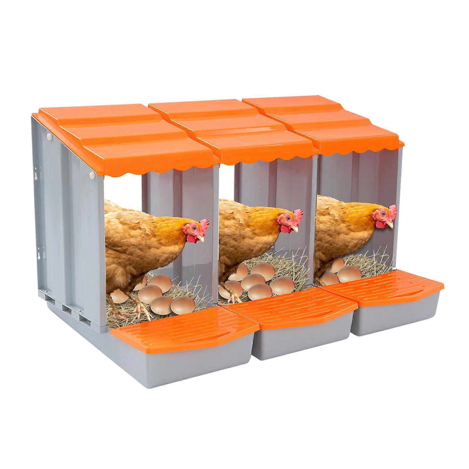 3 Compartment Chicken Nesting Boxes with Automatic Egg RollOut, WallMounted Hen Coop Box, Orange