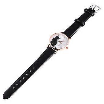 UKCOCO Girl Watch Cartoon Cat Lovely Watch Funny Fashion Wrist Watch Easy Read Kids Watch with Punctual Timing (Black)