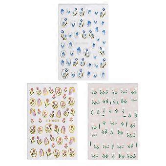 Pegatinas de uñas florales, diseños florales coloridos, pegatinas autoadhesivas 3D para uñas para mujeres y niñas, suministros de manicura DIY, adecuadas para uñas con purpurina.