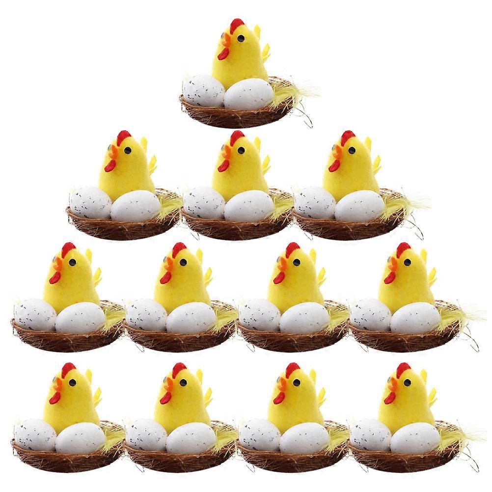 Easter Chick Ornament Simulation Chicks Decor for Home Desktop 12Pcs