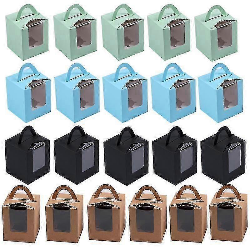 10Pcs Clear Window Single Cupcake Boxes Muffins Pastries Containers with Handle