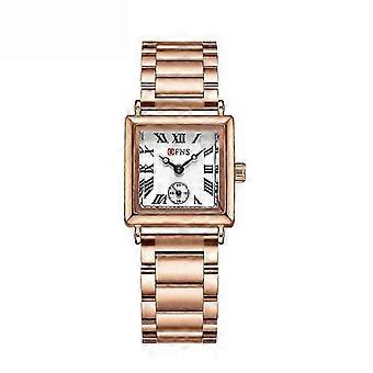 OFNS Rose Gold Square Watch: Elegant Roman Numerals, Stainless Steel Band & Small Second Dial - Timeless Style for Women