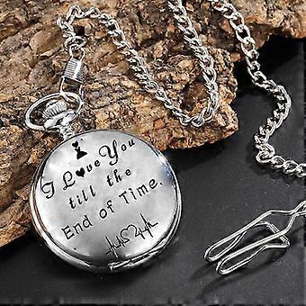 Vintage-Quarz-Taschenuhr, Stil: Ich liebe dich (Silber) Ich liebe dich (Silber)