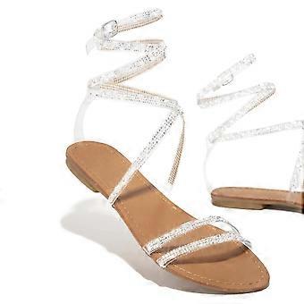 Frauen Glitzer flache Sandalen Spitze binden Sandalen Sommer Beach Schuhe
