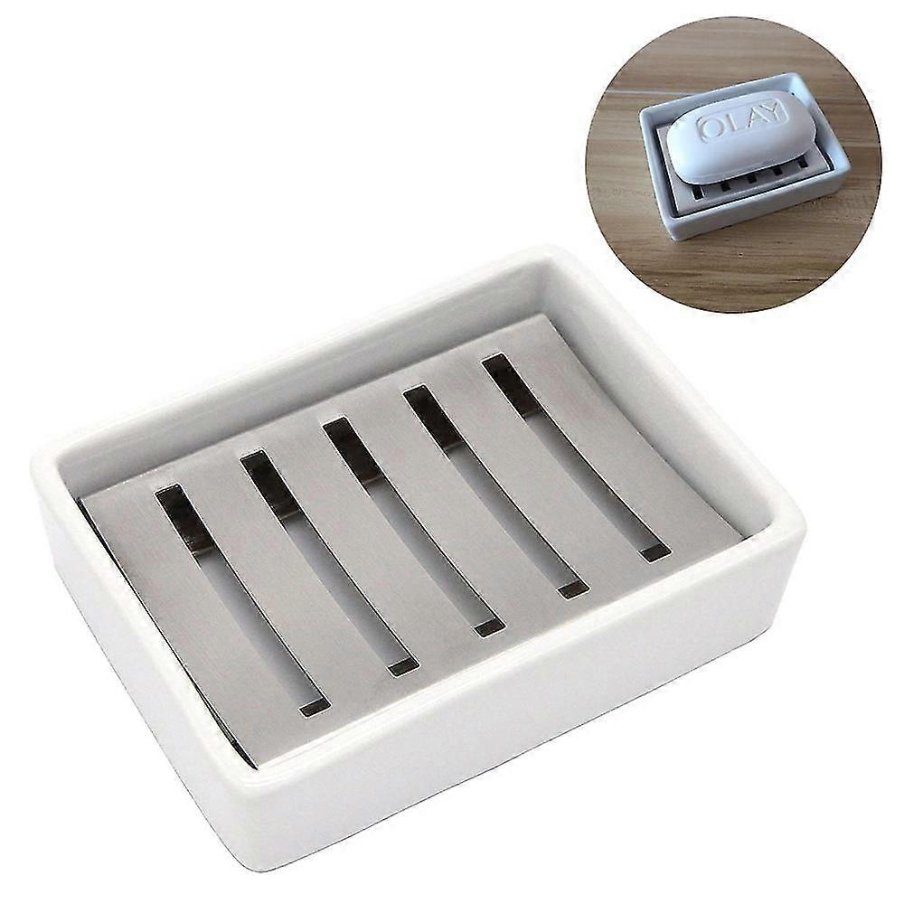 Ceramic Stainless Steel Soap Holder Double Layer Draining Soap Box